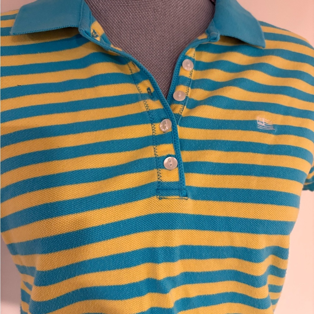Ralph Lauren Polo Jeans Company women’s Aqua Yellow Striped Polo Shirt size L - Picture 2 of 6